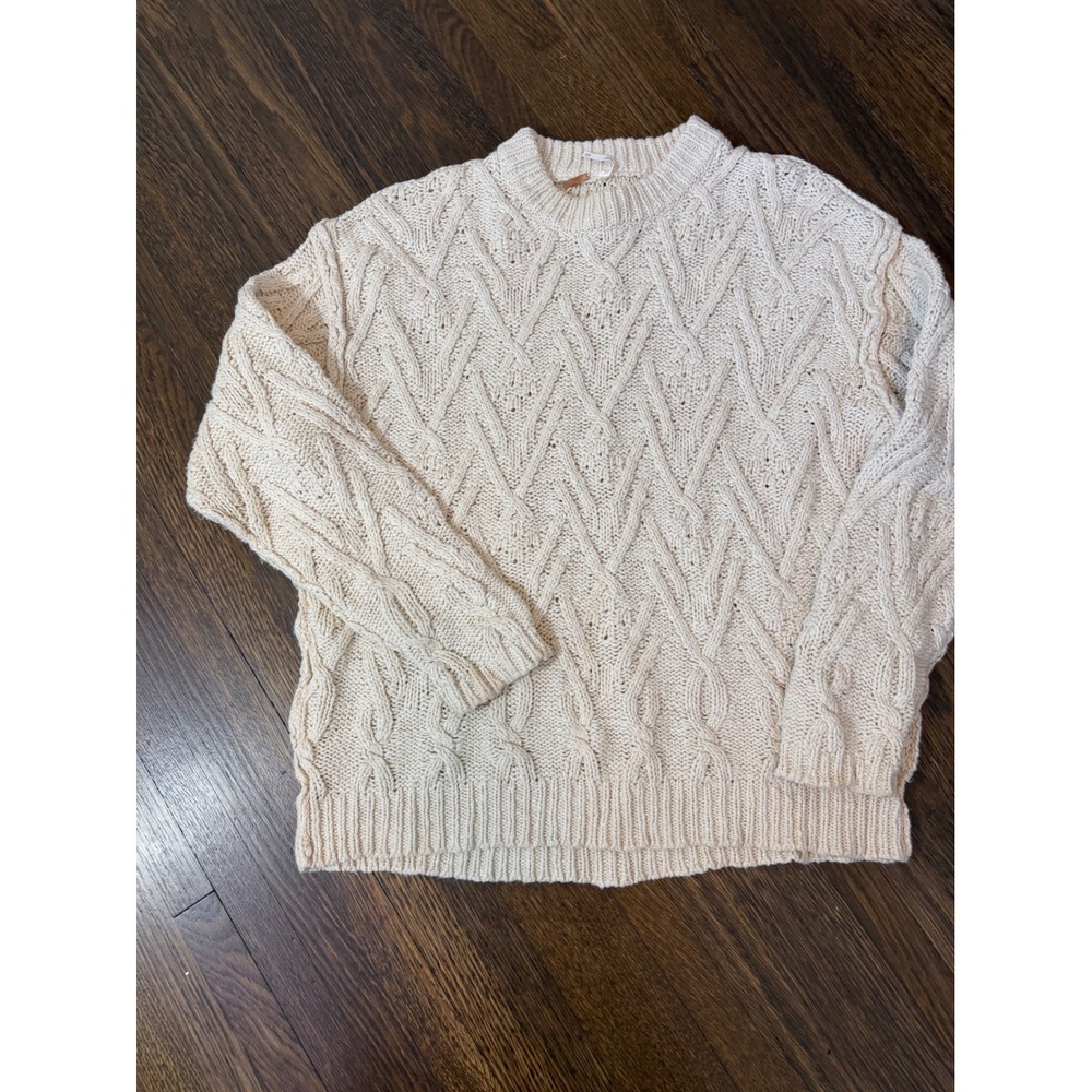 Free People My Only Sunshine Cable Knit Sweater Cream Ivory Oversized XS